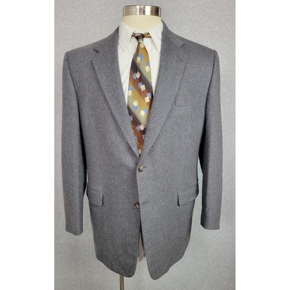 Hickey Freeman Mens Cashmere Sport Coat Jacket Gray Blue‎ 48R